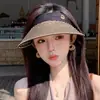 Sombrero de Paja Abierto de Verano para Mujer, Plegable con Ala Ancha, Protección Solar, Protección UV, Ideal para Viajes, Sombrero Tejido Enrollable