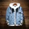 Chaqueta para Hombre Nueva de Dos Piezas Falsas Chaqueta de Mezclilla Rota Moda Masculina Chaqueta con Capucha para Hombre Ropa de Pareja para Jóvenes