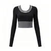 Conjunto de Yoga de Dos Piezas Falsas de Manga Larga para Mujer Pantalones Largos de Cintura Alta de Dos Piezas Falsas Secado Rápido Adelgazante Running Fitness Conjunto de Dos Piezas