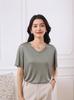 Top de manga corta con cuello en V para mujer, estilo coreano, de seda, con ácido acético, para primavera y verano
