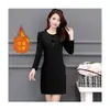 Vestido de Manga Larga con Bloques de Color, Forrado de Terciopelo, Estilo Nuevo para Mujer, Otoño e Invierno, Tallas Grandes, Elegante, Ceñido a la Cintura, Adelgazante, Capa Interior, Falda Corta Bodycon
