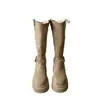 Botas altas para mujer petite con suelas gruesas, diseño interior para aumentar altura, estilo de caña alta, hebilla de cinturón de otoño, botas altas versátiles y adelgazantes
