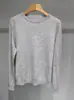 Camiseta básica de punto de cachemira de triacetato ~ top de punto fino de manga larga y cuello redondo para mujer, holgado y versátil para usar como prenda exterior en otoño e invierno