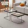 Mesa de Centro Vintage para Sala de Estar, Juego de Mesas de Té para Apartamento Pequeño, Ratán Moderno de Lujo Ligero, Acero Inoxidable Simple Ins