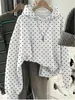Sudadera corta con capucha para mujer, estilo coreano, corte holgado, estampado de lunares y cerezas, casual, nuevo top de moda otoño e invierno