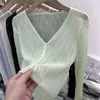 Cardigan Feminino Malha Gelo Fino Semitransparente Manga Longa Camiseta 2026 Verão Nova Roupa Proteção Solar Camisa Ar Condicionado Top Tendência
