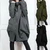 9738#2021 Amazon AliExpress Ropa con Capucha y Bolsillos Cremallera Larga Falso Dos Piezas Holgado Abrigo Mujer