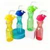 Copo de Plástico Colorido Transparente Descartável Popular para Suco, Bebidas, Chá de Leite com Tampa e Canudo Infantil, Copo Colorido Transparente com Desenho de Animal Diamante