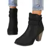 Zapatos de Mujer Talla Grande 43 Botas Martin Transfronterizas para Mujer Otoño e Invierno Retro Rojo Puro Tacón Grueso Punta Fina Botines de Tacón Alto