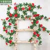 Cipó de Rosa Artificial, Cipó de Rosa, Decoração de Flor Artificial, Tubo de Ar Condicionado Envolvido em Rattan Plástico, Bloqueio de Planta de Parede