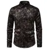 Camisa de manga larga retro para hombre con estampado de pan de oro moteado estilo europeo transfronterizo, cuello de solapa estilo Amazon, camisa floral casual texturizada