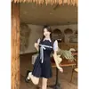 Vestido Dulce Estilo Coreano Talla Extra Falso Dos Piezas Estilo Universitario Estilo Miu con Falda Corta Plisada de Cintura Alta y Diseño Único