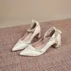 Sapatos Mary Jane de salto alto estilo coreano para mulheres, novo modelo de verão 2026, bico fino, salto grosso, sapatos de salto único, estilo fada, adequados para combinar com vestidos, sapatos de madrinha