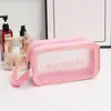 Caixa de Armazenamento Portátil Simples Bolsa de Lavar com Separação Úmido e Seco Transparente Bolsa de Maquiagem Fosca à Prova d'Água PU Bolsa de Armazenamento para Cosméticos