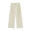 Roupas Vintage 2025 Outono Novo Estilo Japonês Design de Pregas Duplas Cor Sólida Retro Solto Reto Versátil Calças Casuais para Homens