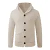 Cardigã de malha com capuz casual retrô americano outono e inverno, de caimento solto, versátil, suéter grosso, jaqueta casual para homens