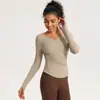 Roupa de yoga transfronteiriça europeia e americana para mulheres, body de manga longa V-neck esportivo justo, roupa de ginástica para corrida com ajuste na cintura