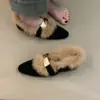 Zapatos Retro de Plataforma Peludos con Hebilla Metálica, Forrados para Calidez, Nuevo Estilo Otoño/Invierno para Mujer, Zapatos Mary Jane Ligeros y Delicados