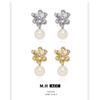 Pendientes de perlas de metal con grandes flores transfronterizas, con aguja plateada, pendientes exagerados de alta calidad, pendientes de viento frío con tendencia de personalidad, al por mayor