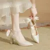 Hermosos Zapatos de Tacón Alto para la Primera Vez, Vestido de Novia, Zapatos de Boda para la Novia, Zapatos de Salón, Punta Fina, Tacón Grueso, Cadena de Perlas, Mary Jane, Zapatos para Dama de Honor