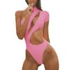 Vestido feminino transfronteiriço de verão europeu e americano 2024, novo, sexy, cor sólida, gola redonda, ombro vazado, umbigo, corpo único