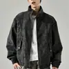 Jaqueta de Motociclista de Couro PU com Gola Alta Desconstruída Americana Masculina Outono Nova Chegada Marca Tendência Design Elevado Streetwear Cool de Malandro Jaqueta de Couro Peça de Roupa Exterior