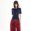 Camiseta Naranja Infantil # Marca de Moda Estilo Americano Color Sólido Hombro Normal Manga Corta para Mujer, Corte Ajustado, Elegante, Versátil, Cuello Redondo Top para Mujer.