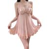 Elegante Renda de Puro Desejo Transparente Tentação Laço Decote em V Profundo Push-Up Almofada de Seio Removível Conjunto de Camisola com Suspensório Feminino P5768