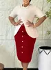 D3359 Amazon Comercio Exterior Transfronterizo Nuevo Estilo Elegante y Moderno Cuello Redondo Manga de Tres Cuartos Patchwork Vestido Ajustado al Cuerpo
