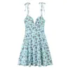 Estilo Europeo y Americano 2025 Nuevo Vestido Corto de Tirantes sin Mangas con Estampado de Flores para Mujer 3152210