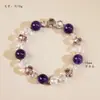 Pulseira Nova 2025 para Meninas, Pulseira de Cristal de Morango, Ametista, Transferência de Flor de Pessegueiro, Pulseira de Contas Elegante e Simples