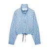 Chaqueta Corta de Mujer con Cuello Alto de Lunares y Cordón Tendencia Otoño Personalizada Corta Casual Estilo Transfronterizo Europeo y Americano