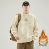 Moletom masculino de alta qualidade, moderno, 2026, forrado com fleece para o inverno, corte solto, camiseta básica versátil com estampa e gola redonda, atacado
