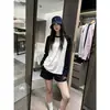 Camiseta de manga larga para mujer, color block blanco y negro, manga raglán, corte holgado, estilo casual, simple y versátil, para primavera y otoño