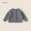 Roupa Infantil Bangxuan Primavera e Outono Suéter Cardigã Infantil Manga Longa Macio Tricô para Bebês Fio de Bolinhas Top para Meninas