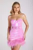 Vestido Atravessando Fronteiras Vestido de Noite Feminino Justo Vestido de Peça Única com Cinto de Pele Sintética Vestido Slip de Lantejoulas Roxas
