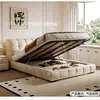 Cama de almacenamiento tapizada doble moderna minimalista de 1.8 m, cama puff de celebridad de internet, cama de tejido tecnológico estilo crema francés