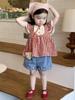 Traje de Verano para Bebé Niña 2025, Nuevo Estilo Moderno Camisa de Manga Volante Princesa Muñeca + Shorts de Mezclilla