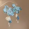 Pendientes de Borlas de Flor de Gasa de Rafia Aguja de Plata Estilo Hada, Pendientes Estilo Vacaciones en la Playa, Accesorios para Orejas de Temperamento Dulce y Fresco