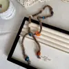 Colar de Lã Tricotado com Contas para Outono Inicial para Meninas 2025 Novo Design de Nicho Corrente para Suéter Acessórios Únicos e Bonitos