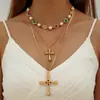 Joyería Transfronteriza Europea y Americana Colgante de Cruz Dulce y Fresco Apilado Collar Exagerado Collar en Forma de Y Imitación de Perla Incrustada con Diamantes Retro