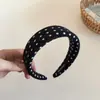 Faixa de cabeça larga de tricô colorida com bolinhas estilo retrô coreano para mulheres, versátil para o uso diário, faixa de cabeça com alta pressão na coroa, acessório de cabelo estiloso