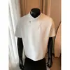 Camiseta masculina de verão de alta qualidade, gola alta, marca americana moderna, zíper diagonal, manga curta, peso pesado, solta, versátil, meia-manga, moderna