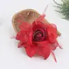 2025 Seis Hojas Cabeza de Flor Grande Sombrero de Flor Ropa de Flor Amazon Moda Europea y Americana Tela Brillante Pluma Flor Artificial 910