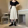 Nuevo falda midi lápiz negra de línea A de cintura alta adelgazante de talla grande para mujer para principios de otoño, adecuada para mujeres de talla grande