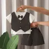 Traje de Verano de Manga Corta para Niño, Ropa Delgada de Verano para Bebé Nueva y a la Moda, Set de Dos Piezas de Chaleco Guapo para Niños Trendy