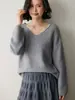 Suéter de Cachemira para Mujer con Cuello en V de Color Sólido Holgado Adelgazante Versátil Tejido Base Suéter Cálido Top Suéter