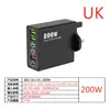 Cargador de 200W 3 USB + 3 PD para Teléfono Móvil Seis en Uno Cabezal de Carga Rápida 5V2.4A Estándar Europeo, Americano y Británico Cable de Carga Apple