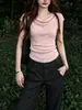 Camiseta de Manga Corta con Perlas Pesadas de Estilo Puro Deseo, de Gama Alta, para Mujer, Verano, Ajustada, Versátil, Cuello Drapeado, Top con Temperamento