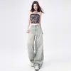 Calças Largas Estampadas Pesadas Novas 2025 Calças Retas Femininas Jeans Estilo Retro Hot Girl A Partir de Uma Peça
